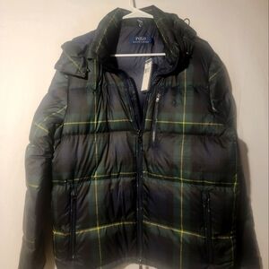 Polo Ralph Lauren Men's Tartan Blue Plaid Down Hooded Puffer Jacket Size M